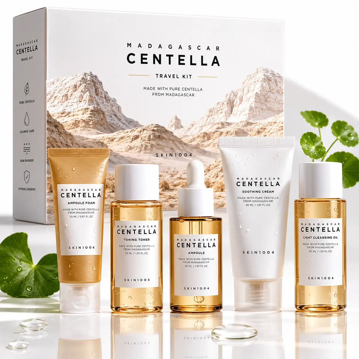 ערכת טיפוח קוריאנית Centella עם כל מה שצריך ללחות, ניקוי והרגעת העור – בגודל מושלם לנסיעות Velin